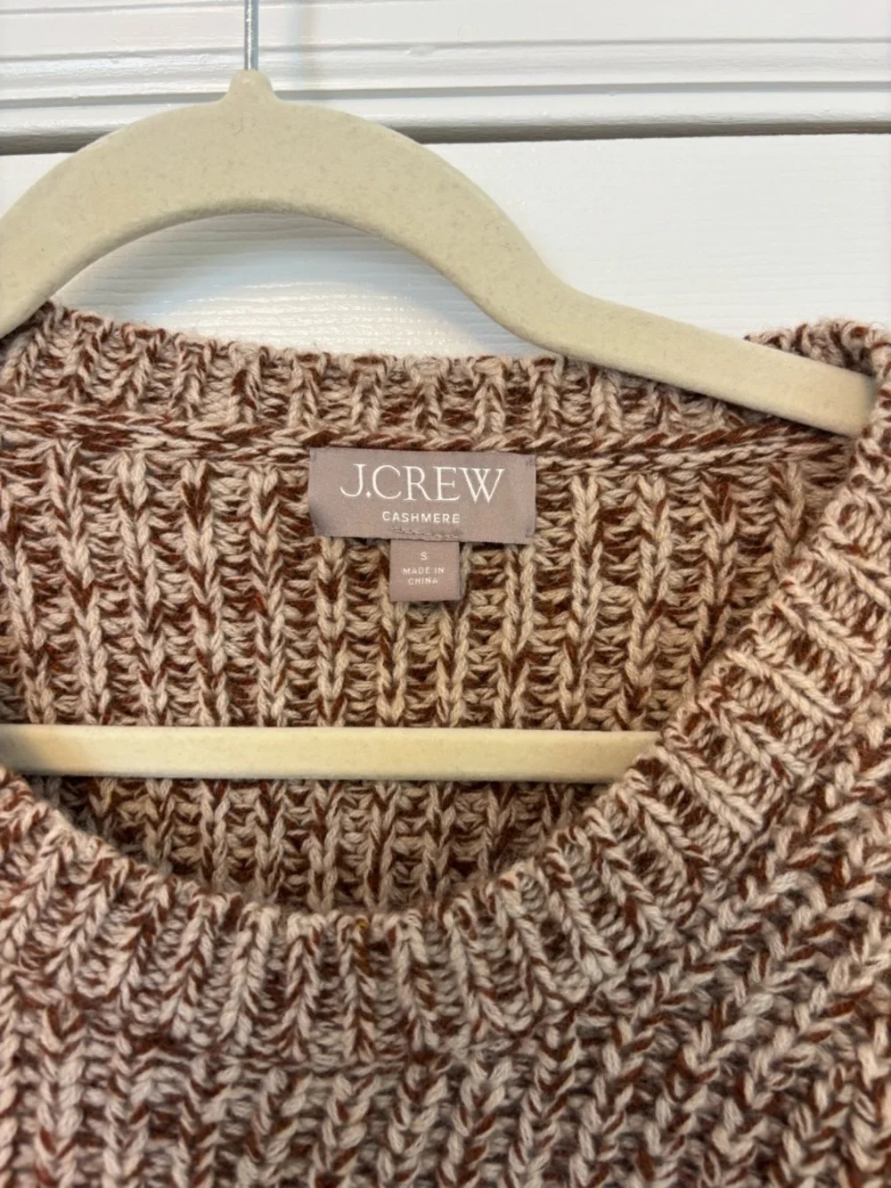 J.Crew 100% Cashmere Marled Fisherman Crewneck Sweater Men’s Small Oatmeal Brown